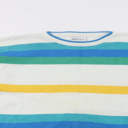 BHS Womens Multicoloured Crew Neck Striped Cotton Pullover Jumper Size 12