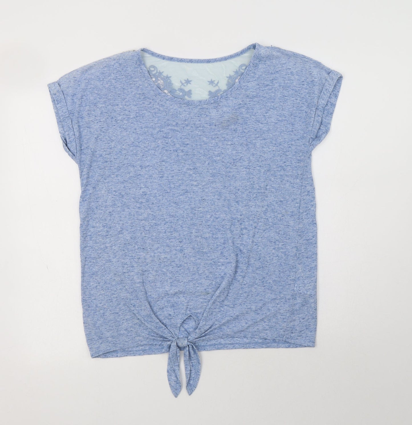 F&F Womens Blue  Polyester Basic Blouse Size 6 Crew Neck - Lace Detail