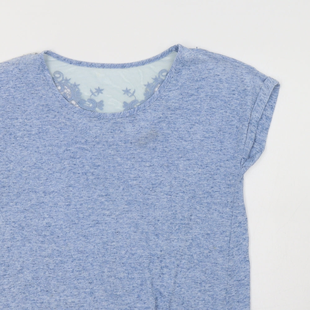 F&F Womens Blue  Polyester Basic Blouse Size 6 Crew Neck - Lace Detail