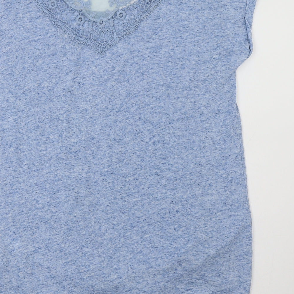 F&F Womens Blue  Polyester Basic Blouse Size 6 Crew Neck - Lace Detail