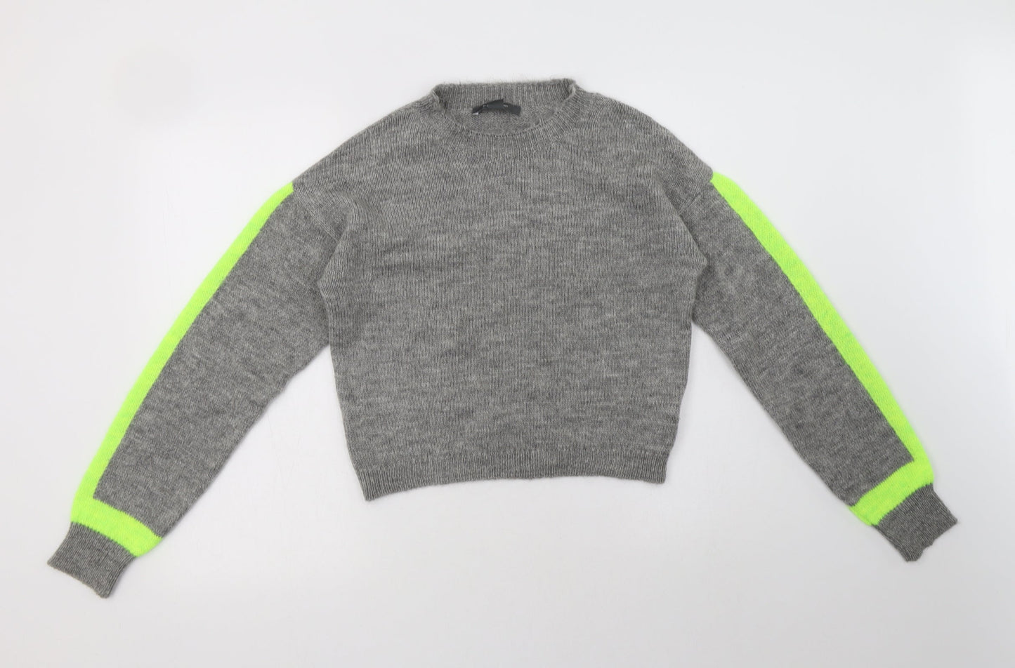 Primark Womens Grey Mock Neck Striped Acrylic Pullover Jumper Size XS