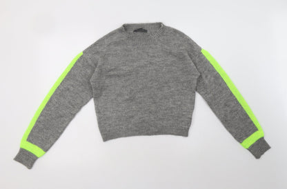 Primark Womens Grey Mock Neck Striped Acrylic Pullover Jumper Size XS