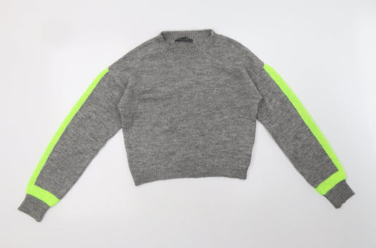Primark Womens Grey Mock Neck Striped Acrylic Pullover Jumper Size XS