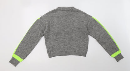 Primark Womens Grey Mock Neck Striped Acrylic Pullover Jumper Size XS