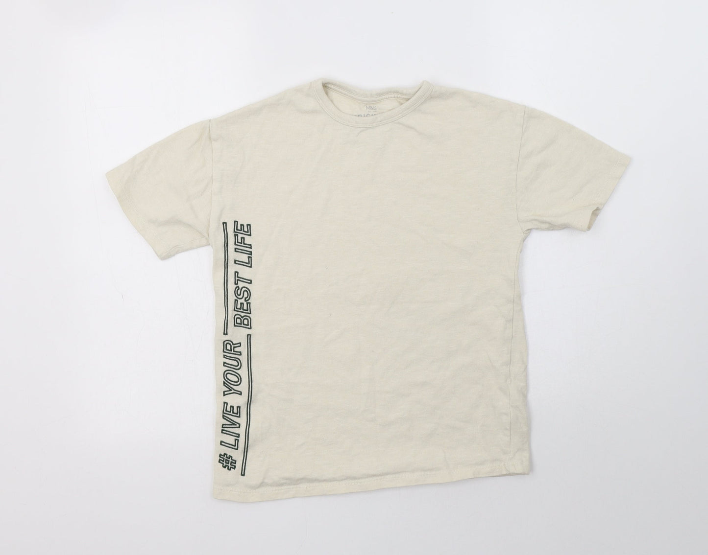 M&S Girls Beige  Cotton Basic T-Shirt Size 10-11 Years Crew Neck  - Live Your Best Life
