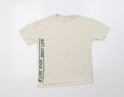 M&S Girls Beige  Cotton Basic T-Shirt Size 10-11 Years Crew Neck  - Live Your Best Life