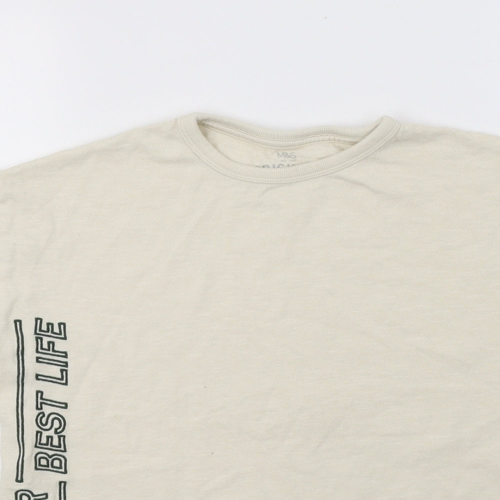 M&S Girls Beige  Cotton Basic T-Shirt Size 10-11 Years Crew Neck  - Live Your Best Life