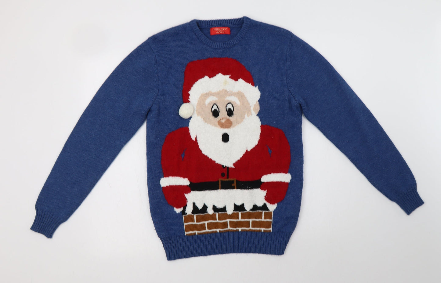 Primark Womens Blue Crew Neck  Acrylic Pullover Jumper Size S   - Santa