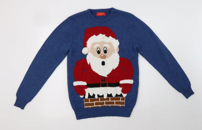 Primark Womens Blue Crew Neck  Acrylic Pullover Jumper Size S   - Santa