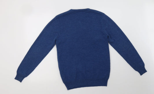 Primark Womens Blue Crew Neck  Acrylic Pullover Jumper Size S   - Santa