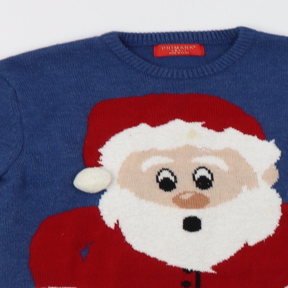 Primark Womens Blue Crew Neck  Acrylic Pullover Jumper Size S   - Santa