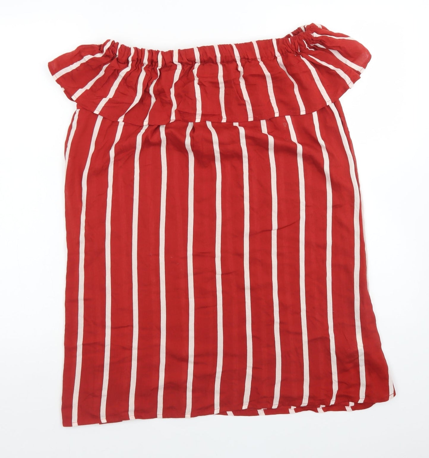 Primark Womens Multicoloured Striped Viscose Basic T-Shirt Size 8 Off the Shoulder