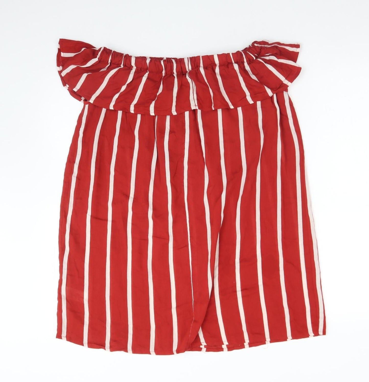 Primark Womens Multicoloured Striped Viscose Basic T-Shirt Size 8 Off the Shoulder