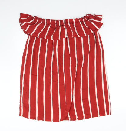 Primark Womens Multicoloured Striped Viscose Basic T-Shirt Size 8 Off the Shoulder