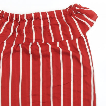 Primark Womens Multicoloured Striped Viscose Basic T-Shirt Size 8 Off the Shoulder