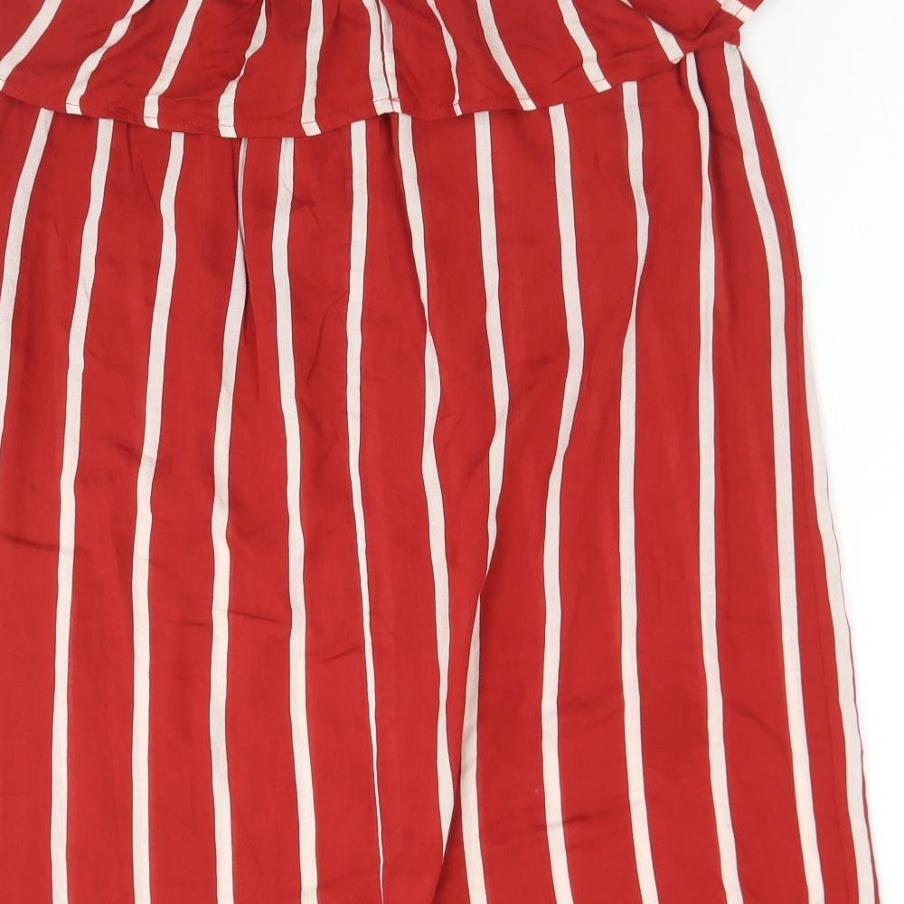 Primark Womens Multicoloured Striped Viscose Basic T-Shirt Size 8 Off the Shoulder