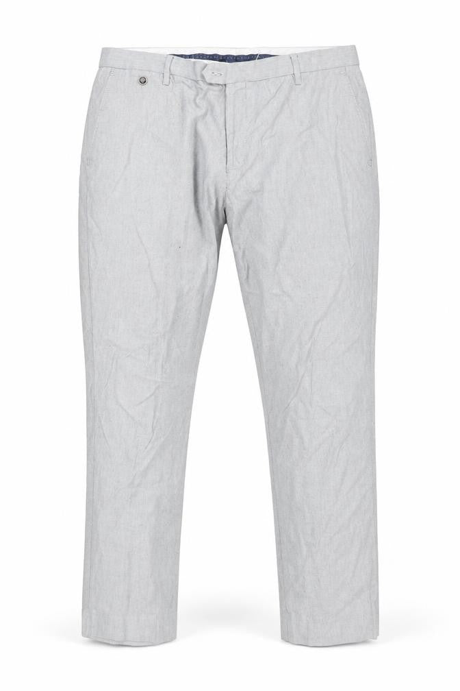Front view of BURTON MENSWEAR men’s grey cotton dress pants trousers, size 36, 27-inch leg regular