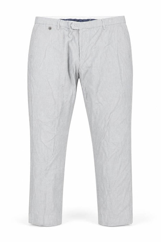 Front view of BURTON MENSWEAR men’s grey cotton dress pants trousers, size 36, 27-inch leg regular