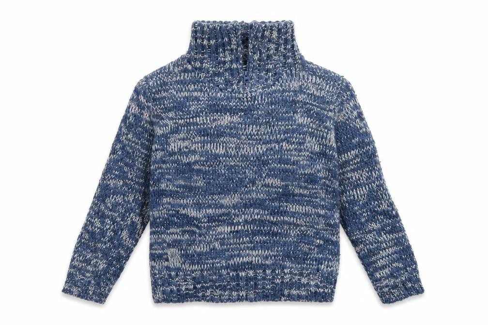 Front view of FREAK CLOTHING 1964 boys’ blue high neck acrylic jumper, size 5-6, years