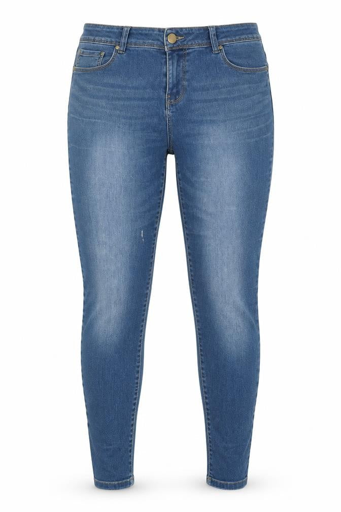 Front view of Denim Co women’s blue cotton skinny jeans, size UK 12, 28-inch leg regular