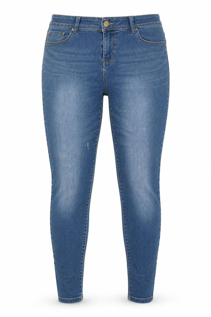 Front view of Denim Co women’s blue cotton skinny jeans, size UK 12, 28-inch leg regular