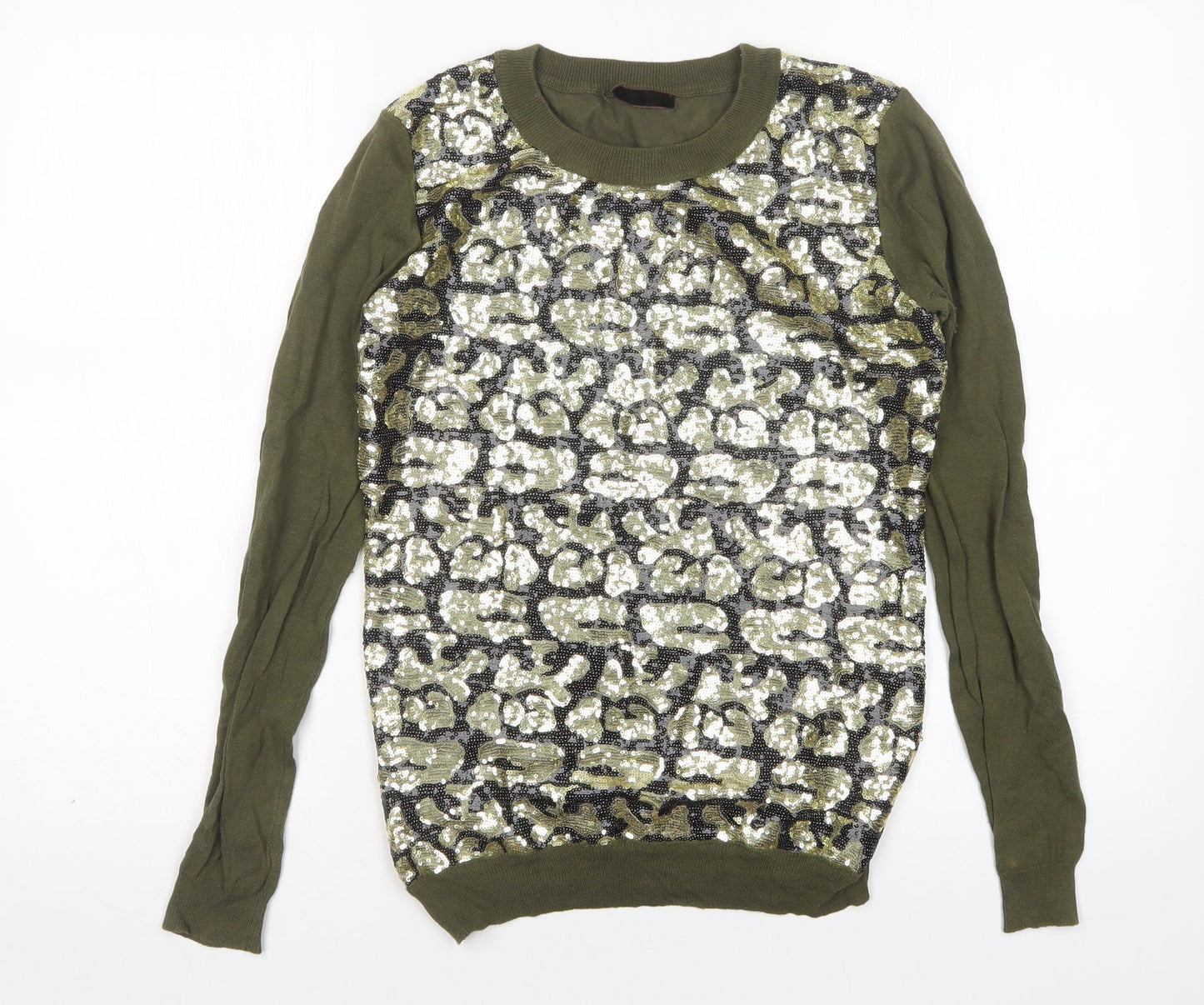 Yes Miss Womens Multicoloured Round Neck Camouflage Cotton Pullover Jumper Size S