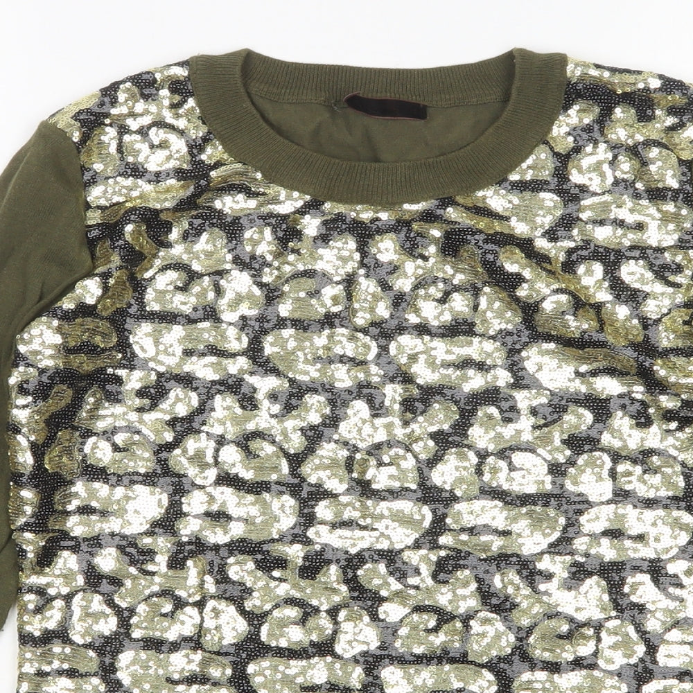 Yes Miss Womens Multicoloured Round Neck Camouflage Cotton Pullover Jumper Size S