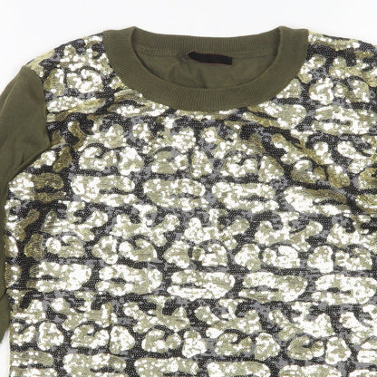 Yes Miss Womens Multicoloured Round Neck Camouflage Cotton Pullover Jumper Size S