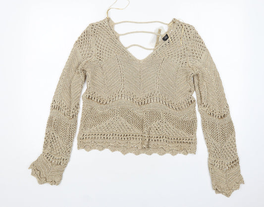 Womens UK Size 14 River Island Gold Pullover Jumper