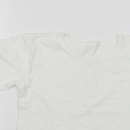 Matalan Boys White  Cotton Basic T-Shirt Size 8-9 Years Round Neck