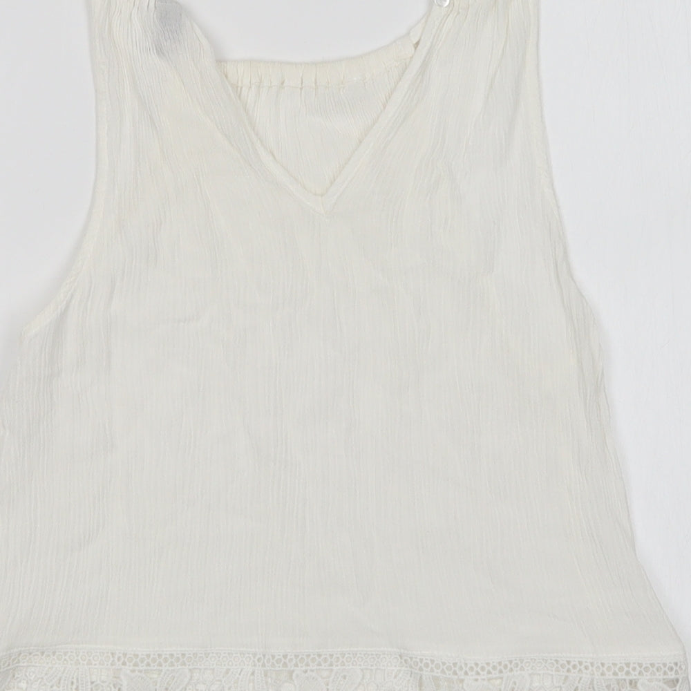 H&M Womens White   Basic Blouse Size 4 Round Neck