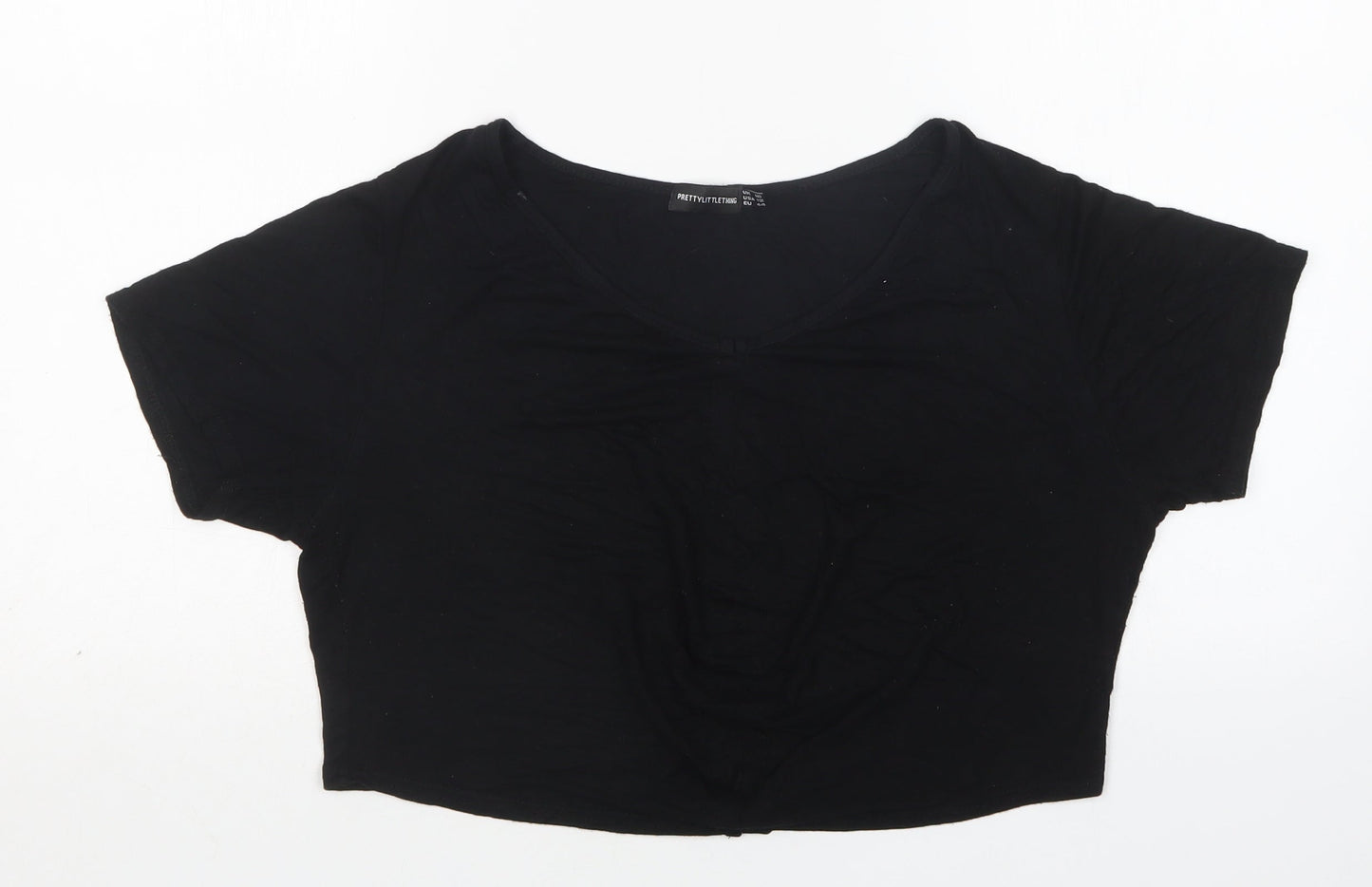 Womens UK Size 16 PRETTYLITTLETHING Black Cropped T-Shirt