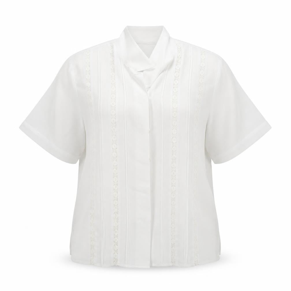 Front view of Northmoon women’s white polyester basic button-up, size UK 18, collared
