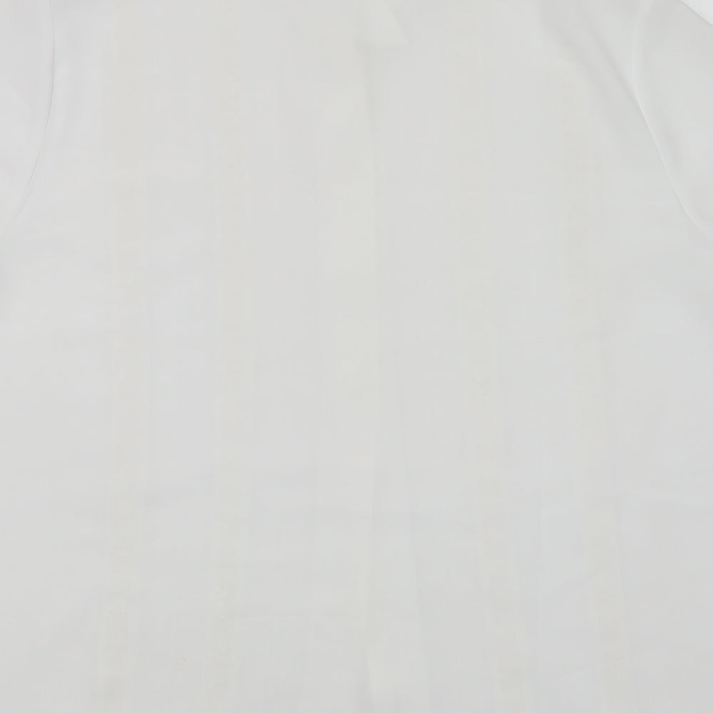 Brand and care label for Northmoon women’s white polyester basic button-up, size UK 18, collared