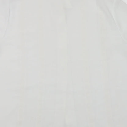 Brand and care label for Northmoon women’s white polyester basic button-up, size UK 18, collared