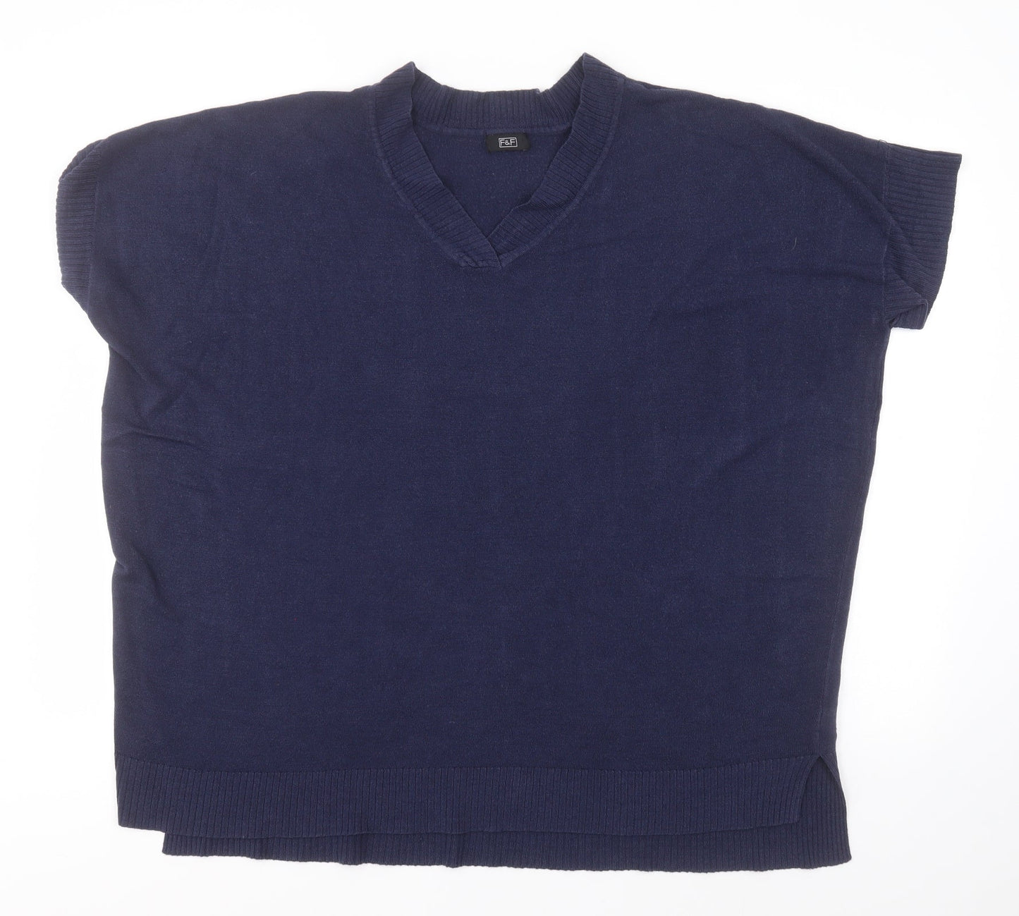 F&F Mens Blue V-Neck  Acrylic Pullover Jumper Size M