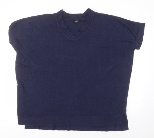 F&F Mens Blue V-Neck  Acrylic Pullover Jumper Size M