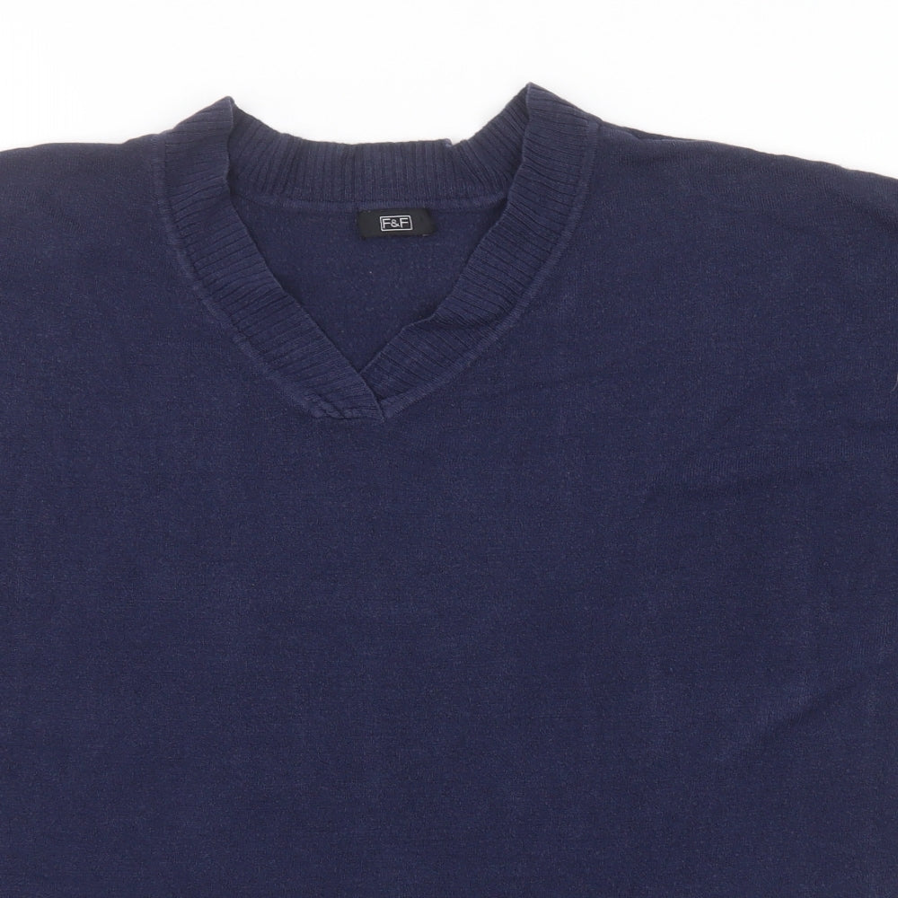 F&F Mens Blue V-Neck  Acrylic Pullover Jumper Size M