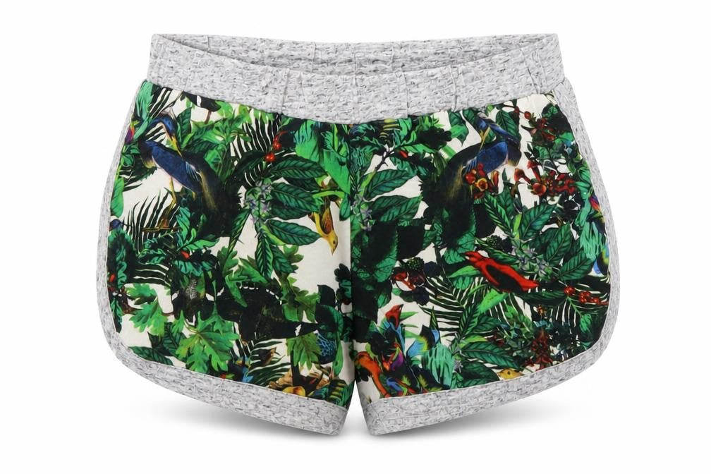 Front view of Matalan girls’ grey floral polyester hot pants shorts, size 4, years regular