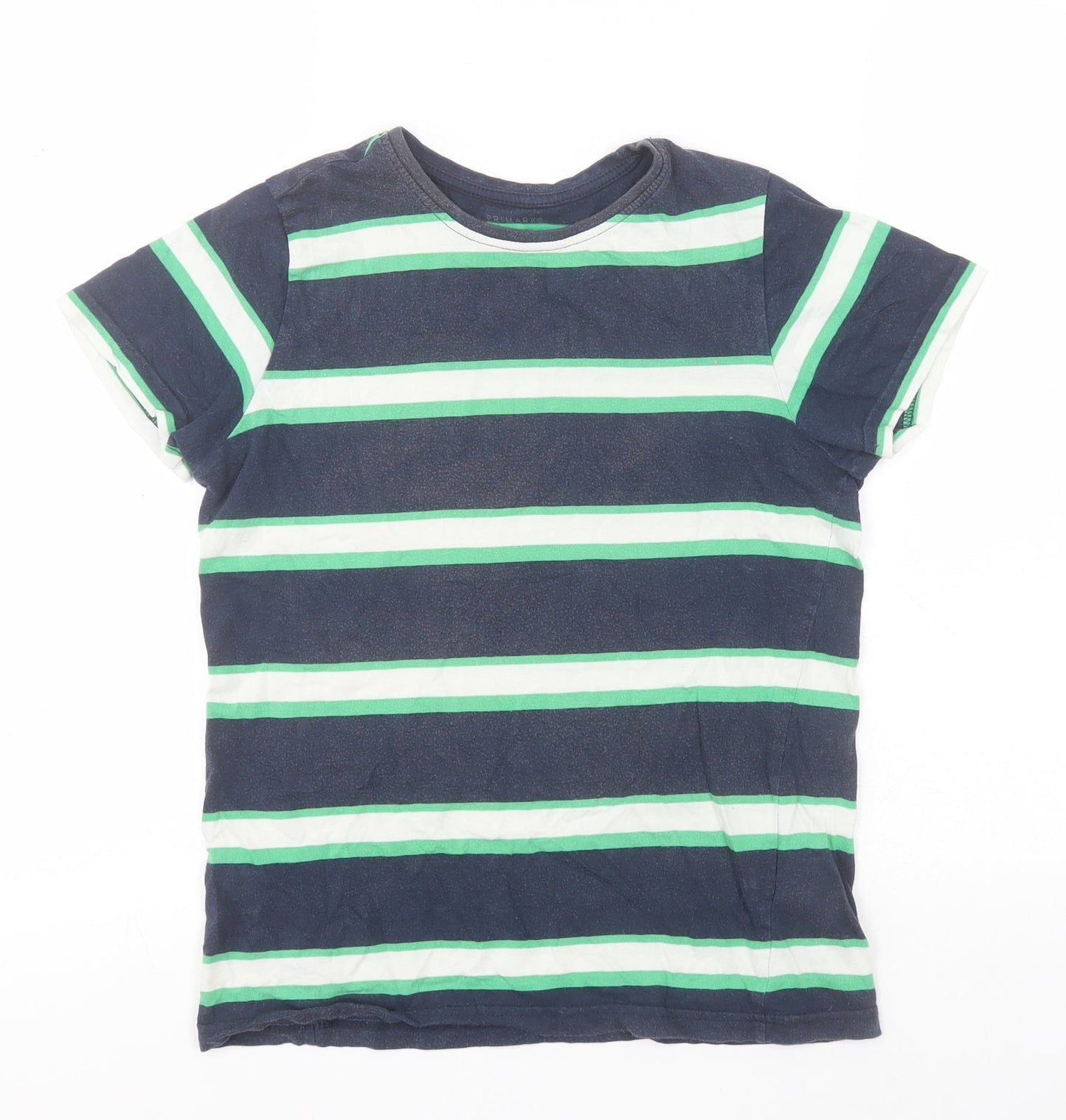 Primark Boys Blue Striped Cotton Basic T-Shirt Size 10-11 Years Round Neck