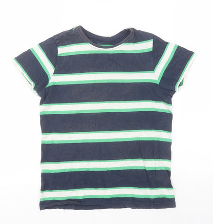 Primark Boys Blue Striped Cotton Basic T-Shirt Size 10-11 Years Round Neck