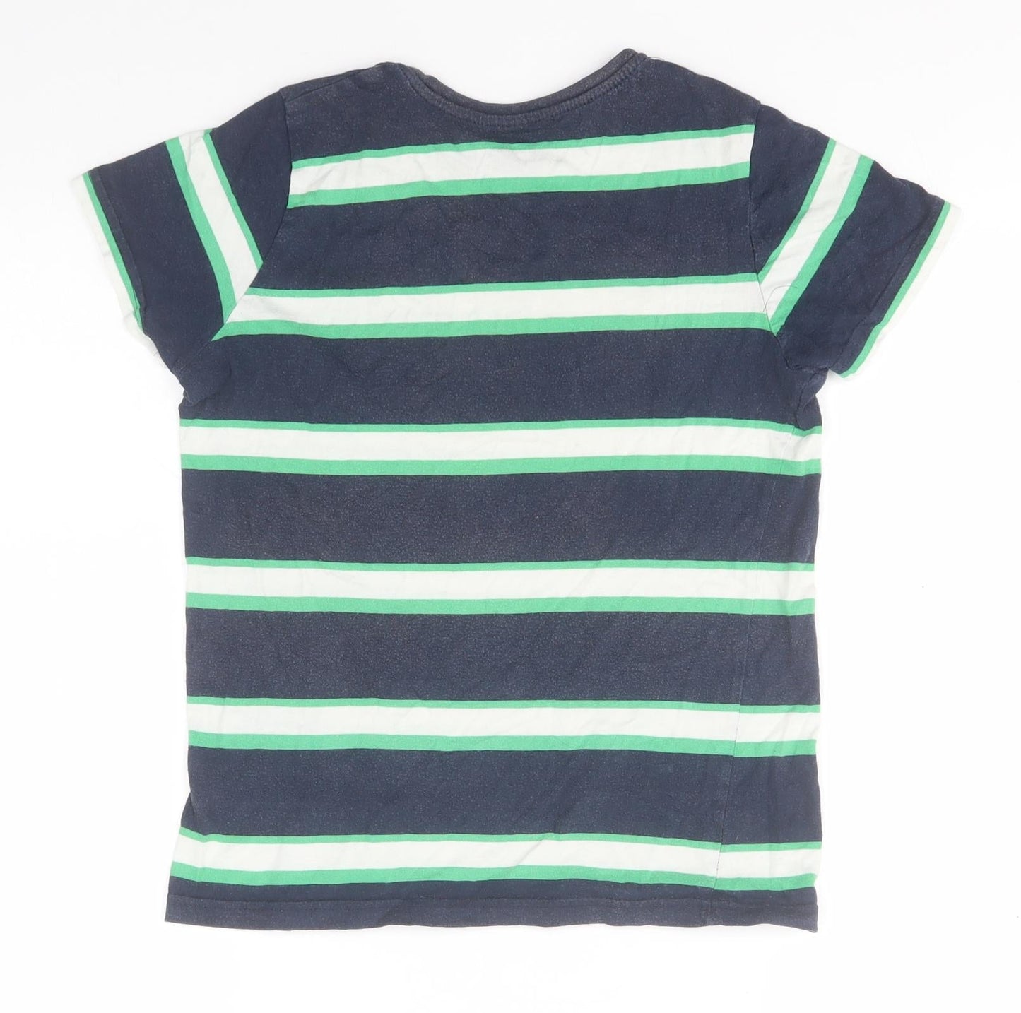 Primark Boys Blue Striped Cotton Basic T-Shirt Size 10-11 Years Round Neck