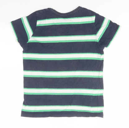 Primark Boys Blue Striped Cotton Basic T-Shirt Size 10-11 Years Round Neck