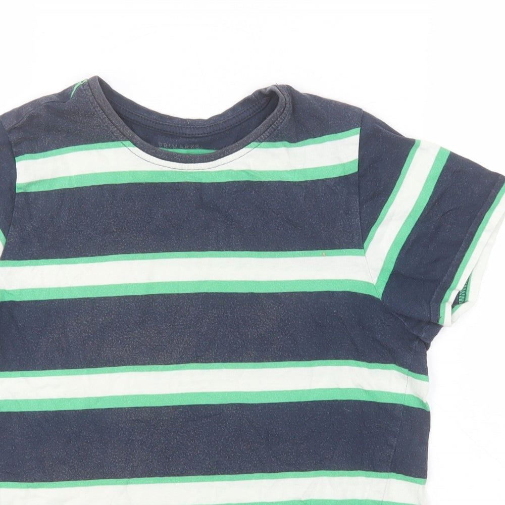 Primark Boys Blue Striped Cotton Basic T-Shirt Size 10-11 Years Round Neck