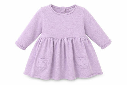 Front view of Next girls’ blue cotton a-line, size 6-9, months round neck