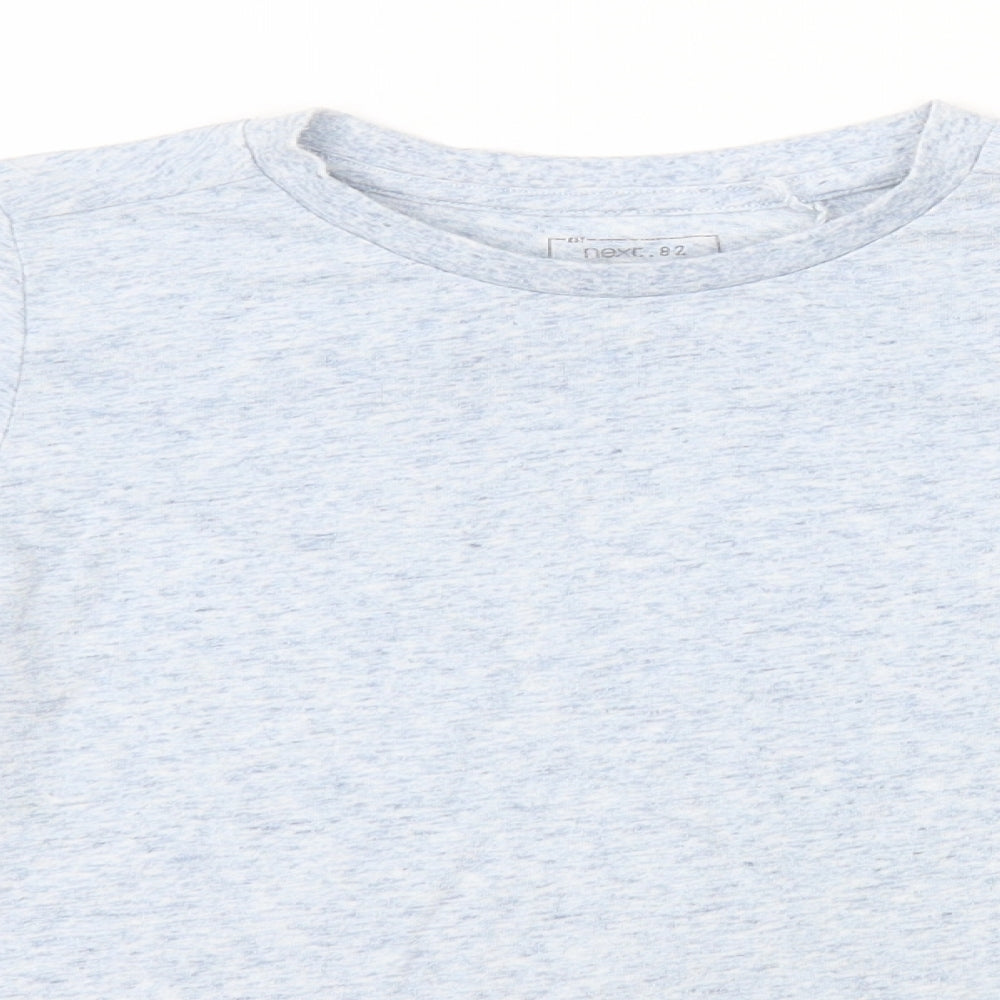 Close-up detail of Next girls’ blue polyester basic t-shirt, size 6, years round neck