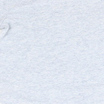 Brand and care label for Next girls’ blue polyester basic t-shirt, size 6, years round neck