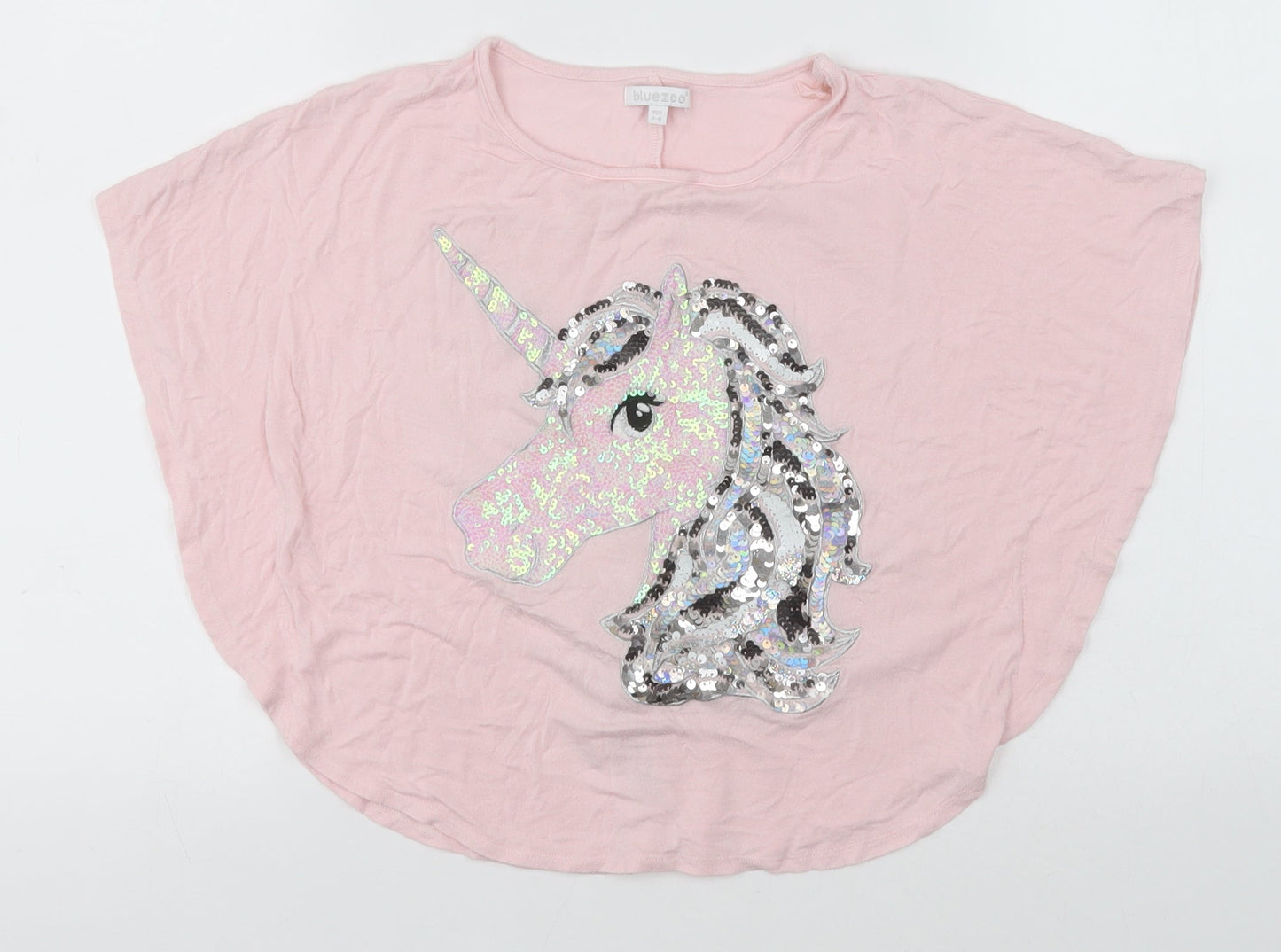 Blue Zoo Girls Pink  Viscose Basic T-Shirt Size 7-8 Years Round Neck  - Unicorn