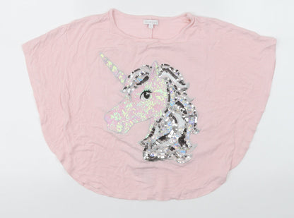 Blue Zoo Girls Pink  Viscose Basic T-Shirt Size 7-8 Years Round Neck  - Unicorn