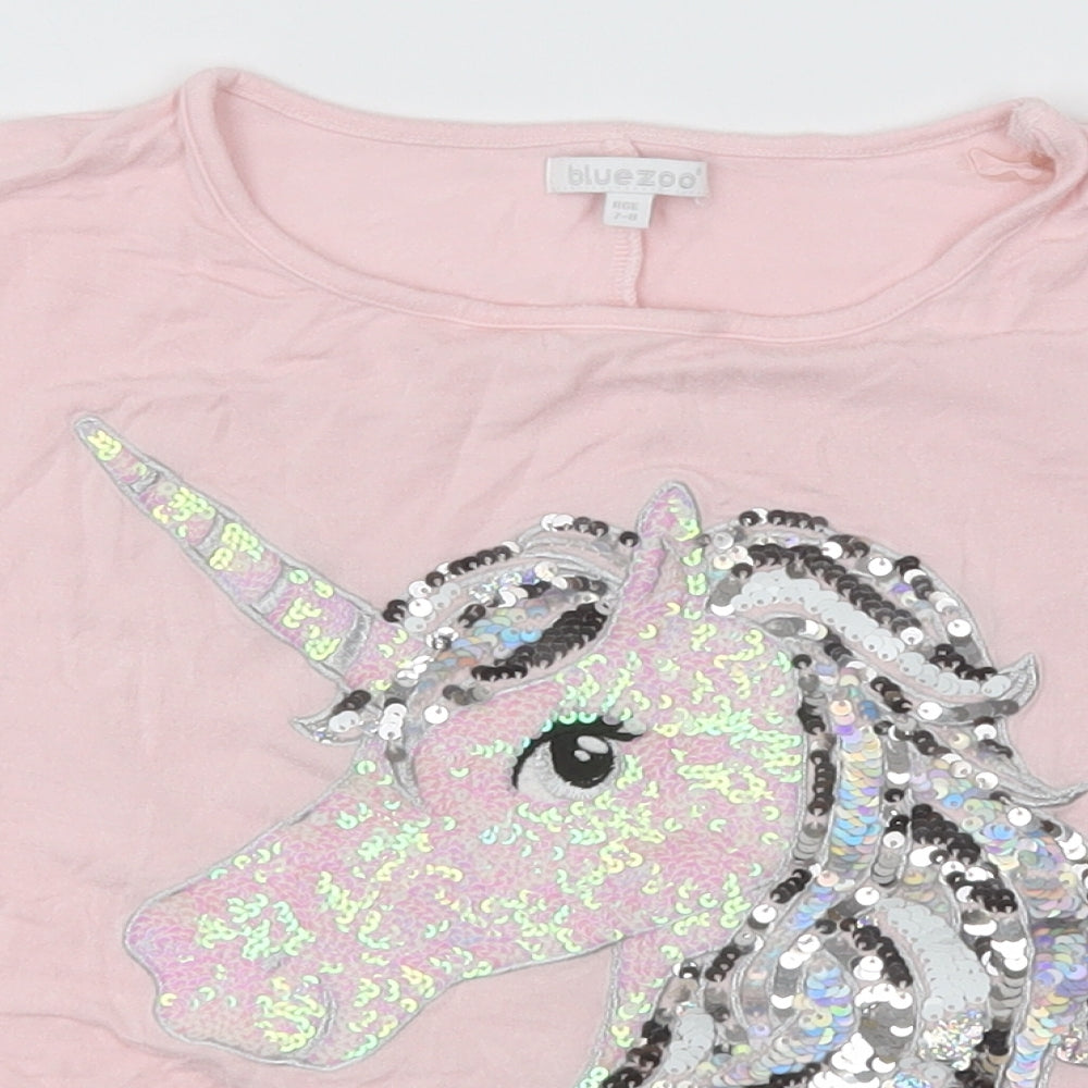 Blue Zoo Girls Pink  Viscose Basic T-Shirt Size 7-8 Years Round Neck  - Unicorn